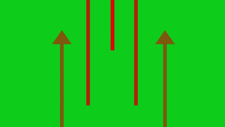 five Red arrows moving up and down isolated on green screen background, Economy down and up or Upload and download concept in 4k Video