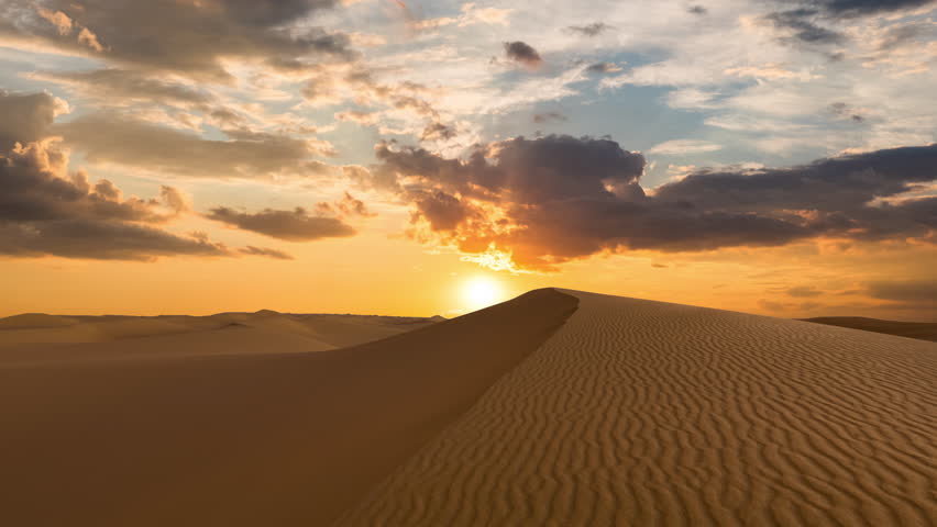 Timelapse of sunset over the sand dunes in the desert. Sahara desert Royalty-Free Stock Footage #1107395453