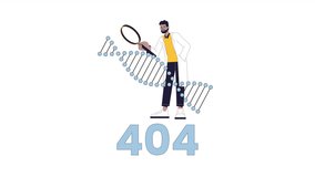 Scientist studying dna strand rotating 404 error animation. Error message gif, motion graphic. Researcher with magnifying glass animated cartoon line character 4K video isolated on white background - Powered by Shutterstock - Get 15% off with code: PIKWIZARD15