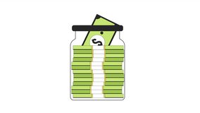 Growing cash jar line 2D object animation. Saving banknotes in glassware flat color cartoon 4K video, alpha channel. Donation, banking. Plastic jar with money animated element on white background - Powered by Shutterstock - Get 15% off with code: PIKWIZARD15
