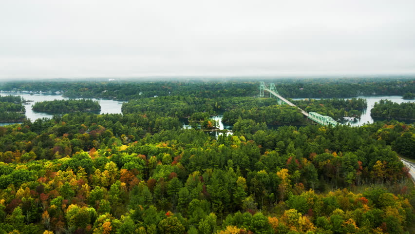 View of the picturesque landscape of a thousand islands on the border of the United States and Canada in the province of Ontario