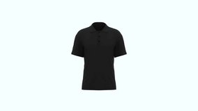 Black classic woman and man unisex polo T-shirt cloth blanked mockup empty space isolated on solid background 3d rendering rotation video looped