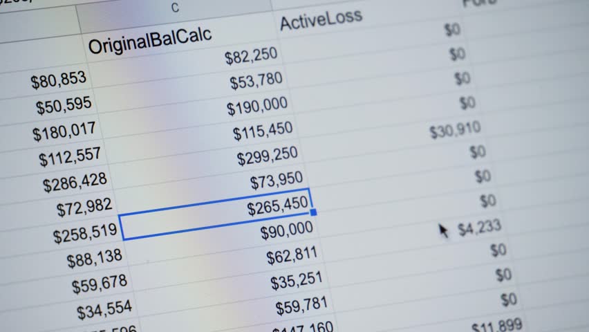 Close-up of financial cash flow data on PC screen. Tax report year declaration. Royalty-Free Stock Footage #1107410515