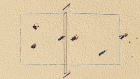Top view of people playing volleyball on the beach of Santa Monica, Los Angeles, California, USA. Overhead shot of athletes taking part in beach volleyball competition. Healthy concept, 4k footage  - Powered by Shutterstock - Get 15% off with code: PIKWIZARD15