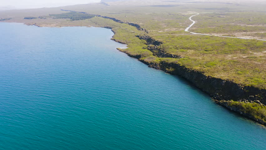 Aerial view of the beautiful lake Thingvallavatn in the Thingvellir National Park, Iceland.