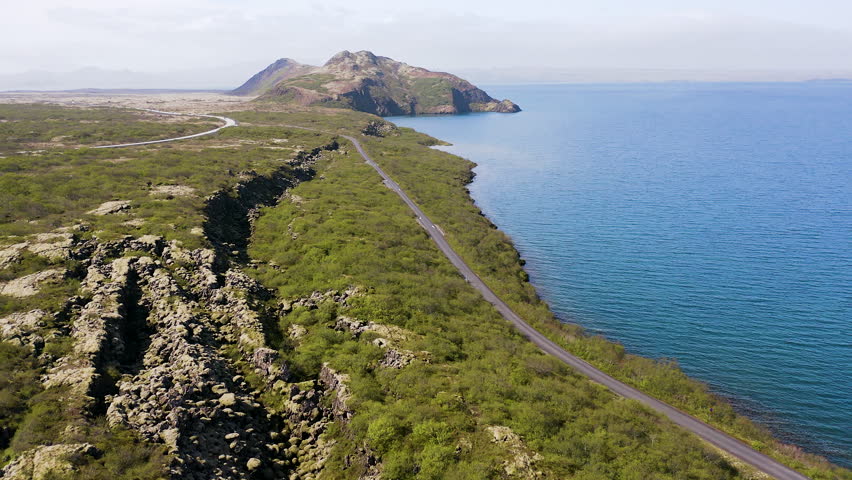 Aerial view of the beautiful lake Thingvallavatn in the Thingvellir National Park, Iceland.