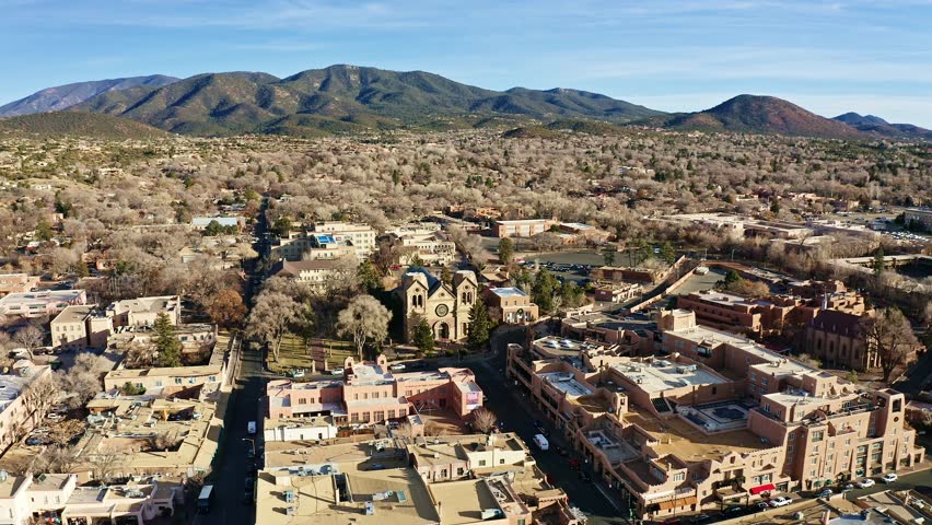 Aerial view of downtown area of Santa Fe, New Mexico Royalty-Free Stock Footage #1107415377