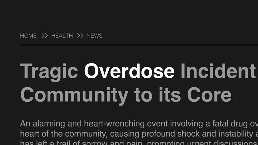 Word 'Overdose' highlighted on FAKE headlines news publications. The titles are on black background, and this can be used for editorial and non editorial content as everything is 100% fake Royalty-Free Stock Footage #1107415451