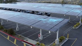 EV solar canopy collecting photovoltaic data in a neighborhood - SFX visualisation - Powered by Shutterstock - Get 15% off with code: PIKWIZARD15