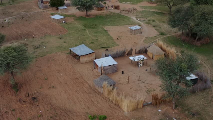 Africa Rural Natural Landscapes - Flying Over Traditional Huts In Village
