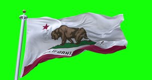 California flag realistic waving in the wind 4K video, for Independence Day or Anthem etc, green screen background chroma key (Perfect Loop)