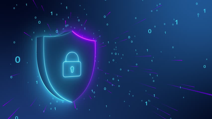 Cyber security concept shield icon with digital digits - internet network protection from anti-virus. Seamless loop 4K computer animation. Advanced technology 3D big sign. | Shutterstock HD Video #1107425355
