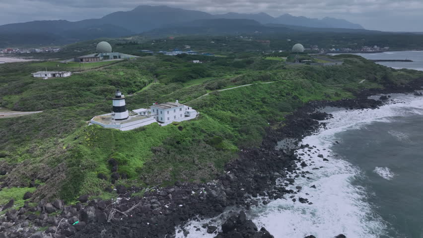 Fugui Cape Lighthouse From Above, Taiwan, Aerial View