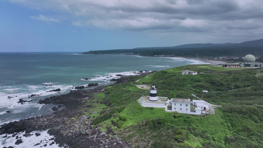 Fugui Cape Lighthouse From Above, Taiwan, Aerial View