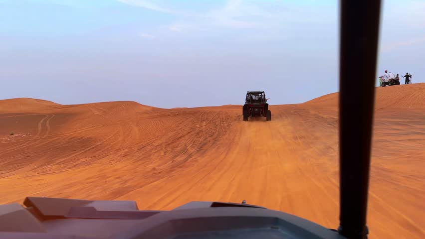 extreme sand riding, buggy ride in the desert, desert sunset Royalty-Free Stock Footage #1107435025