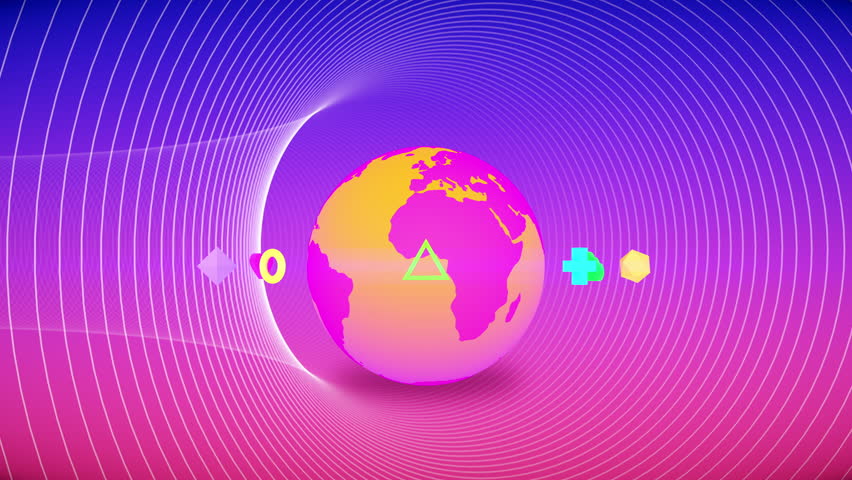 3D futuristic visualisation of metaverse immersive virtual world with endless tunnel space, 3D app icons rotating around of globe of Earth, 4K seamless sci-fi animated background - Powered by Shutterstock - Get 15% off with code: PIKWIZARD15