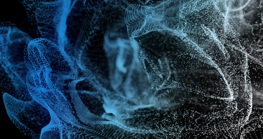 Animation of dots forming dynamic wave pattern against black background. Digitally generated, hologram, illustration, data, connection, illuminated, futuristic and technology concept.