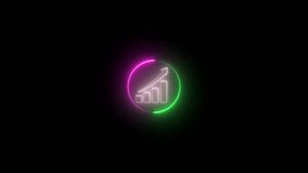 Glowing business growth graph chart icon animation.