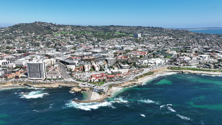 Aerial view of La Jolla cove and beach in San Diego California. travel destination in USA Royalty-Free Stock Footage #1107458135