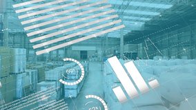 Animation of statistical data processing against aerial view of a warehouse. Global networking and logistics business technology concept - Powered by Shutterstock - Get 15% off with code: PIKWIZARD15