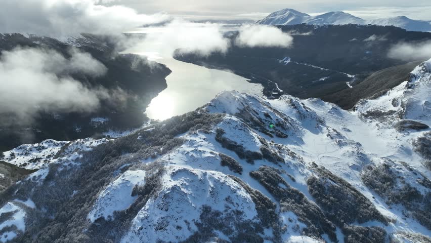 Escondido Lake At Ushuaia In End Of The World Argentina. Snowy Mountains. Glacial Scenery. End Of The World Argentina. Winter Travel. Escondido Lake At Ushuaia In End Of The World Argentina.