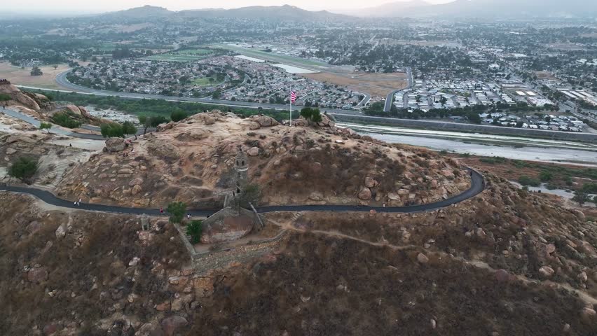 mt rubidoux in riverside california at sunset with people hiking in view 4K