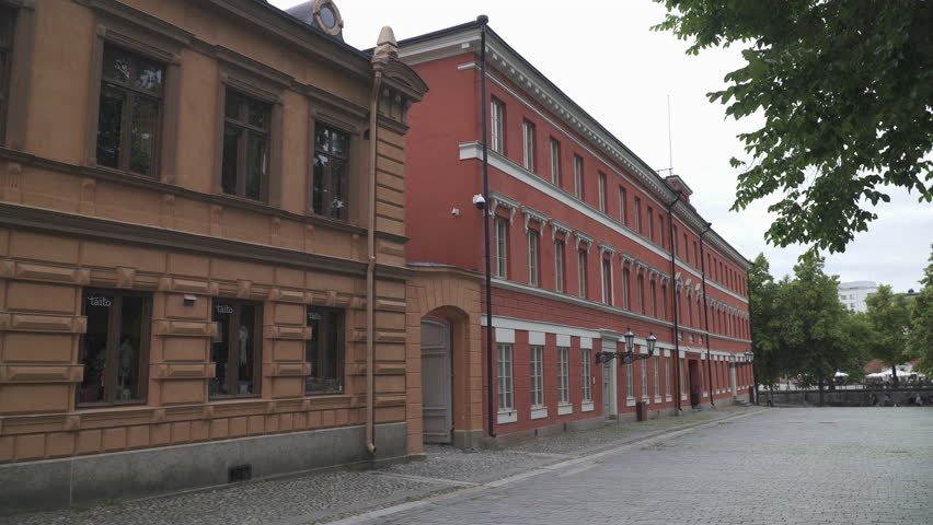 TURKU, FINLAND - JULY 18, 2022: Old Great Square, a large paved pedestrian square located in central Turku