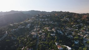 Establishing Aerial View Shot of Los Angeles LA CA, L.A. California US, West Hollywood,  Hollywood Sign, Hollywood Heights, Outpost Estates, Hollywood Dell, Hollywoodland, Nichols Canyon
