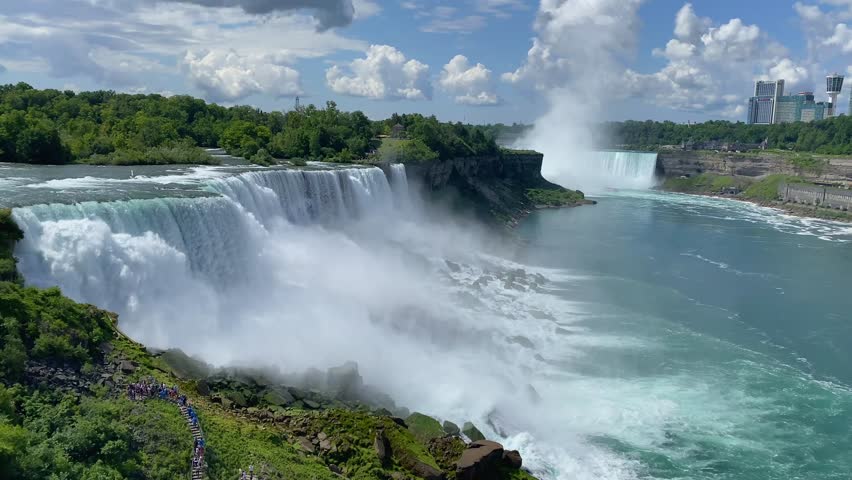 View of Niagara Falls from the overlook platform on the new York side.