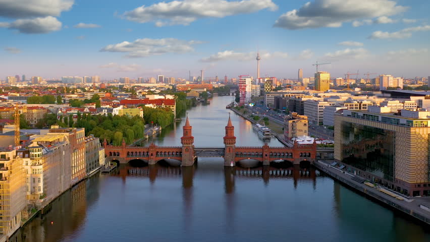 Berlin skyline aerial view drone footage, Berlin germany panoramic view cityscape downtown.