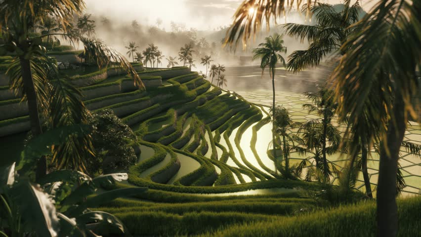 Rice fields in Bali. Amazing landscape above rice terraces. Rice terraces in Bali Royalty-Free Stock Footage #1107493107