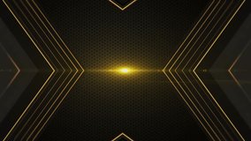 Beautiful 3D abstract futuristic golden digital geometric metallic arrow shape frame moving. light flare on hexagon grid. dark space tunnel,Digital Art,Modern background,motion design,loopable,LED,4K