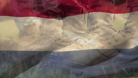 Animation of flag of netherlands over diverse soldiers. National patriotism, armed forces and defence concept digitally generated video. - Powered by Shutterstock - Get 15% off with code: PIKWIZARD15