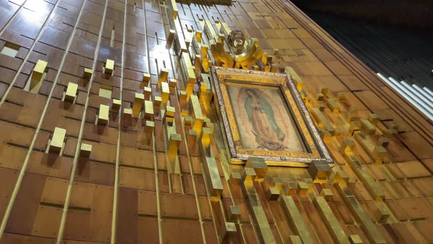 The original image of the Virgin of Guadalupe in her basilica sanctuary in Mexico City Royalty-Free Stock Footage #1107499403