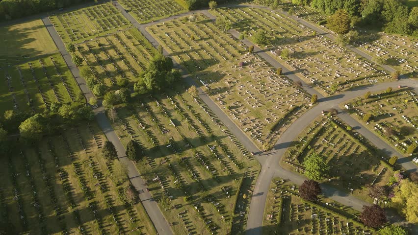 Aerial view of Landican Cemetery and Crematorium in Woodchurch on Wirral, Merseyside, England