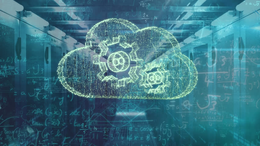Animation of mechanical gears in cloud, mathematical equation and diagrams over server room. Digital composite, multiple exposure, cloud computing, education, data center, networking and technology. - Powered by Shutterstock - Get 15% off with code: PIKWIZARD15