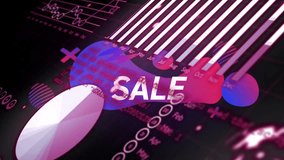 Animation of graphs, computer language with sale text on abstract pattern over black background. Digitally generated, hologram, report, business, discount, coding and technology concept. - Powered by Shutterstock - Get 15% off with code: PIKWIZARD15