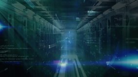 Animation of flow chart of icons, binary codes and computer language over server room. Digital composite, ideas, protection, coding, data center, networking, network server and technology concept. - Powered by Shutterstock - Get 15% off with code: PIKWIZARD15