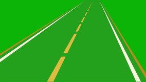 Ride through a cartoon road animation. Infinity road on green screen background. 4K (Chroma key).