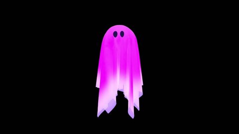Стоковое видео: cute pink ghost on black background with alpha channel at halloween. Spooky ghost. Halloween day October. Animated halloween character. Greeting card. Trick or treat. Jack o lantern. 3d render