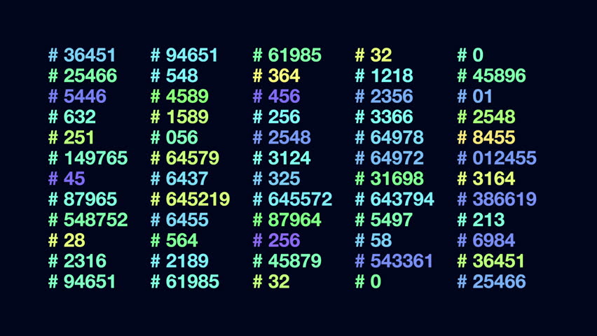 Black background featuring assorted numbers in varying positions and sizes, digital computer screen