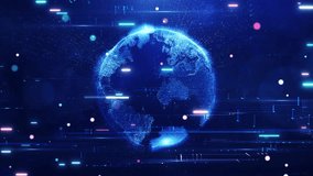 Cyber digital technology concept abstract globe on dark blue background. The era of business communications connects to wireless internet networks around the world. Internet of Things (IoT). - Powered by Shutterstock - Get 15% off with code: PIKWIZARD15