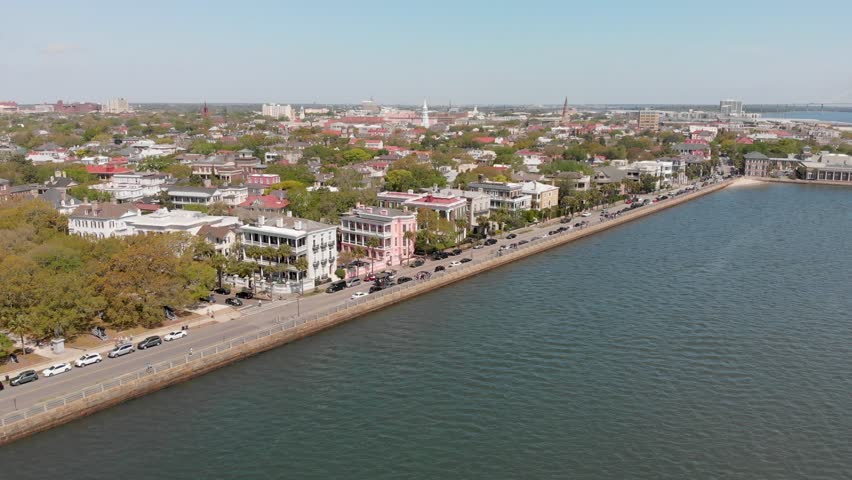Aerial view of Charleston cityscape on a beautiful day, South Carolina
