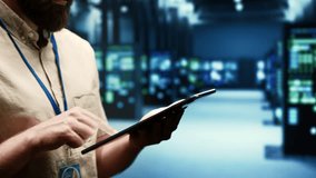 Computer scientist doing maintenance on VPN servers with high security standards used to adequately protect sensitive data. Data center providing secure internet connections for users - Powered by Shutterstock - Get 15% off with code: PIKWIZARD15