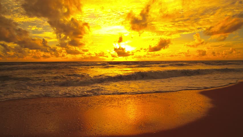 Beautiful sea sunrise or sunset sky over sea.Amazing sky and shining golden waves landscape,Beautiful waves crashing on sandy shore,Beach Sea sky nature background Royalty-Free Stock Footage #1107540647