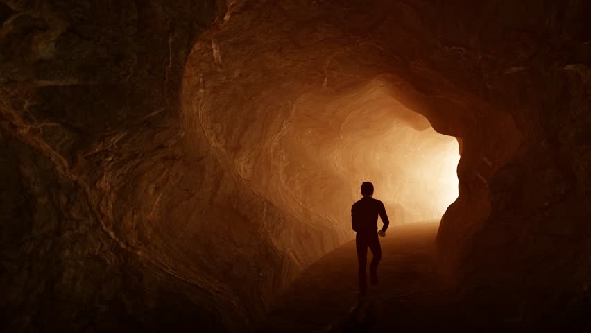 man running in the cave tunnel towards the light Royalty-Free Stock Footage #1107544385