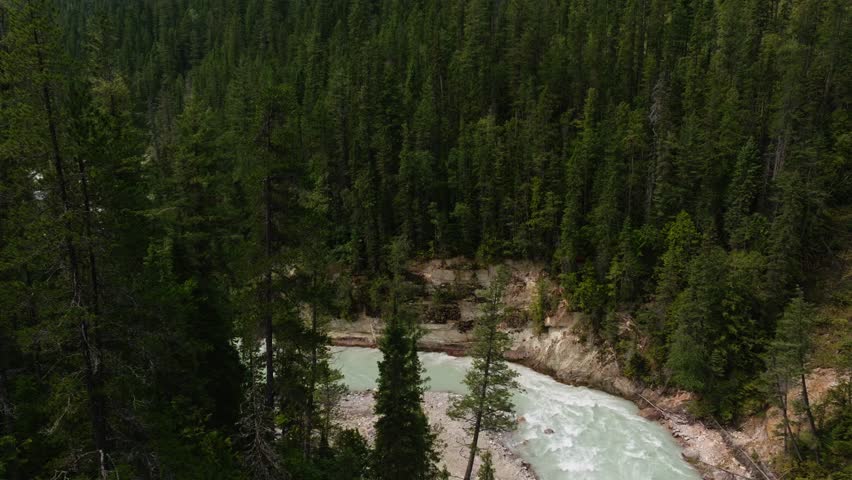 Aerial view along Blaeberry river, salmon fishing paradise. British Columbia