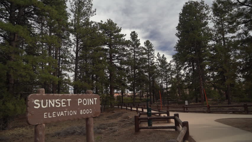 Sunset Point Sign Board and Path in Bryce Canyon National Park, Utah USA