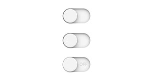 This video animation shows a 3D toggle switch button with a circular slider. The 3 buttons are switched from on to off and vice versa with a smooth, animated transition.