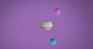 Animation of 3d multicoloured spheres on purple background. Abstract, colour, shape and movement concept digitally generated video.